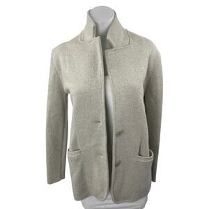 J.Crew 100% Merino Wool Women's Gray Button Long Sleeve Blazer Coat Jacket Sz XS